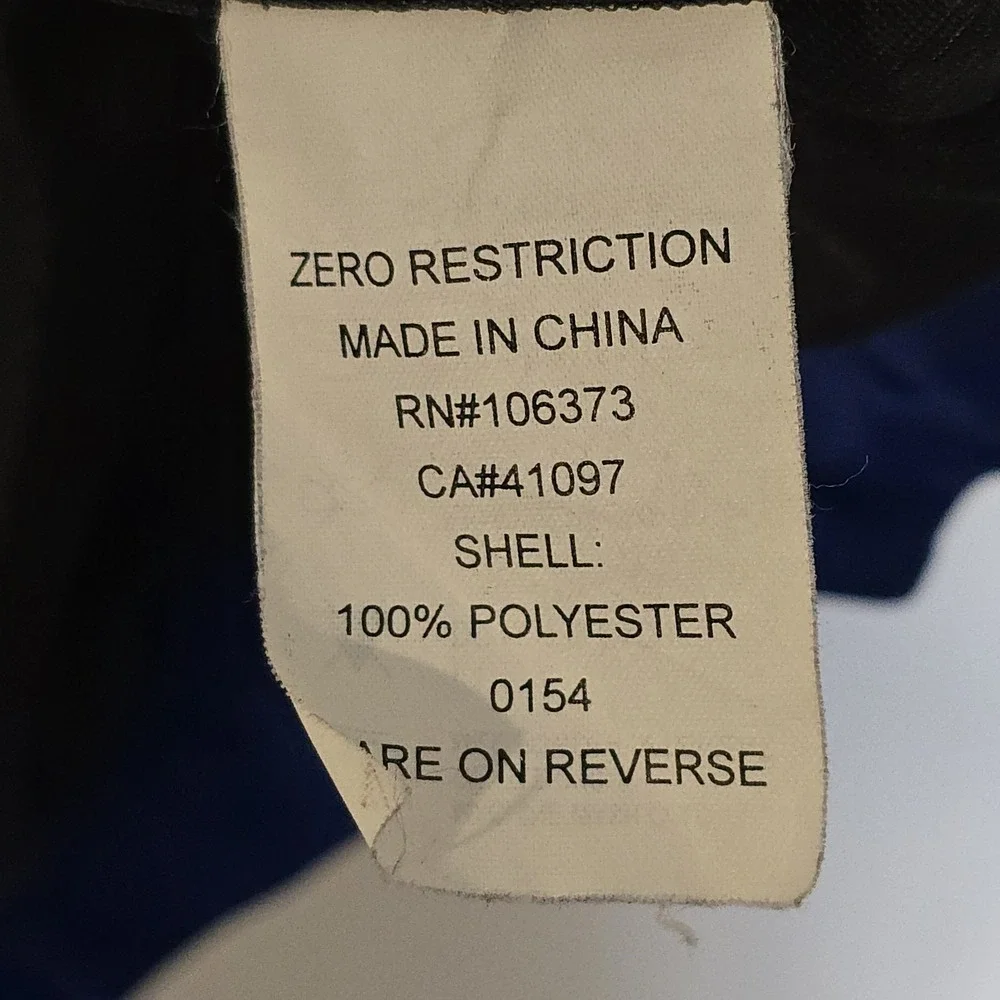 Zero‎ Restriction Blue Full Zip Jacket Men's M 100% Polyester Reflective Trim